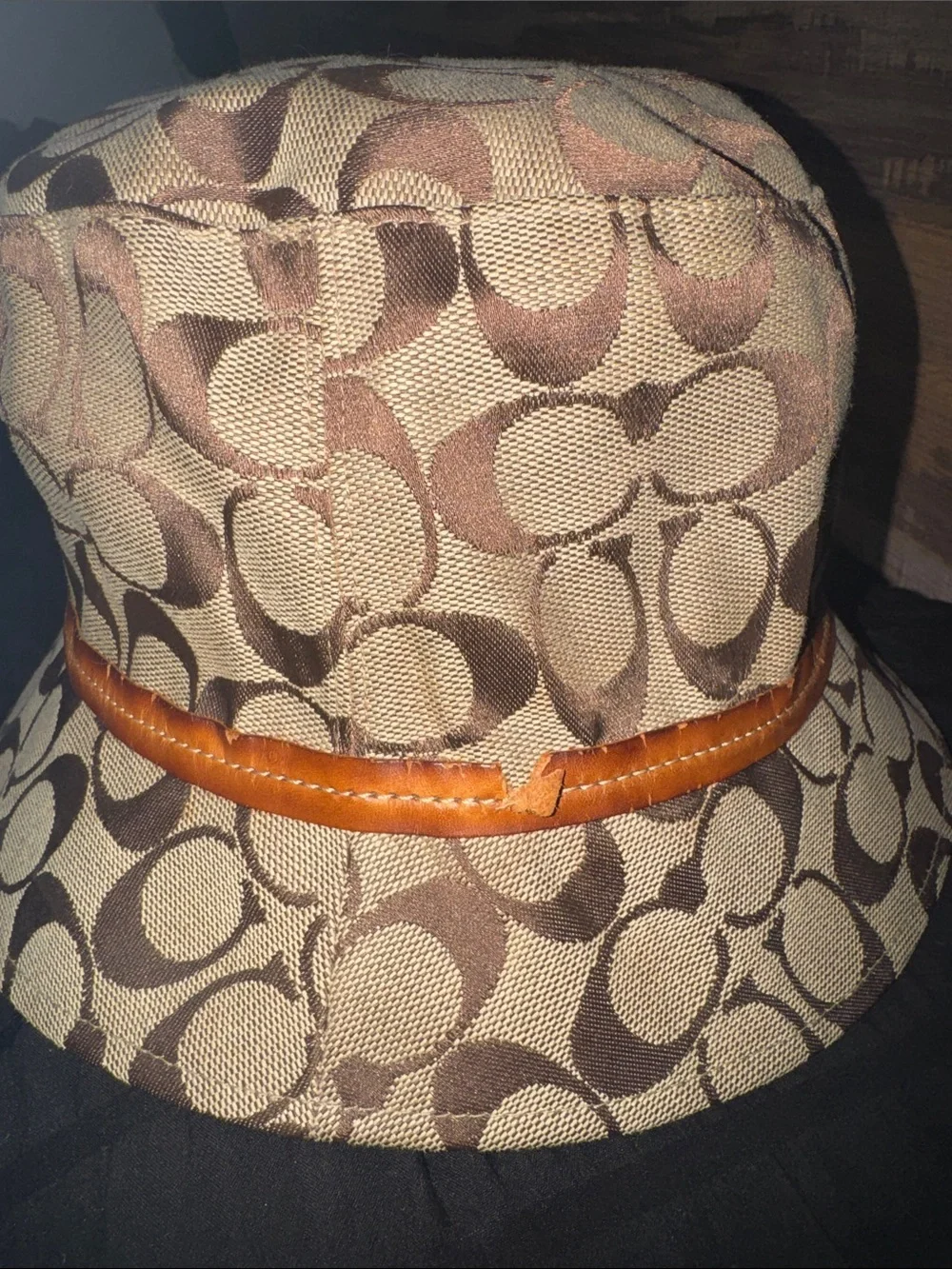 Coach Signature Monogram Bucket Hat in Brown and Tan